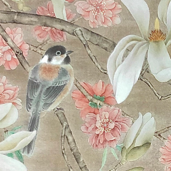 artmorn墨斗鱼艺术丁勇钢手绘工笔花鸟国画春花山雀39x58cm宣纸实木