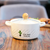tujia 途家 可爱仙人掌泡面碗带盖双耳陶瓷碗创意日式餐具学生泡面碗