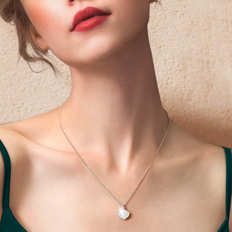 黄胜记 一贝子925银母贝项链 45cm