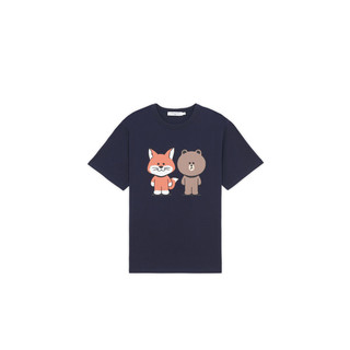 MAISON KITSUNÉ X LINE FRIENDS 男女款圆领短袖T恤 SPLNU00100 藏青色 XS