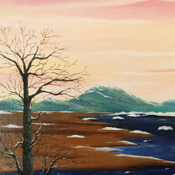 artmorn 墨斗鱼艺术 周歆 风景油画原作《默默的霞光》30x40cm 布面