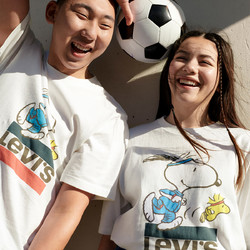 Levi's 李维斯 Peanuts联名系列男女同款情侣装圆领纯棉印花T恤