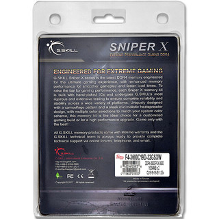 G.SKILL 芝奇 Sniper X 狙击者系列 DDR4 3600MHz 台式机内存 马甲条 战舰白 32GB 16GB*2 F4-3600C19D-32GSXW