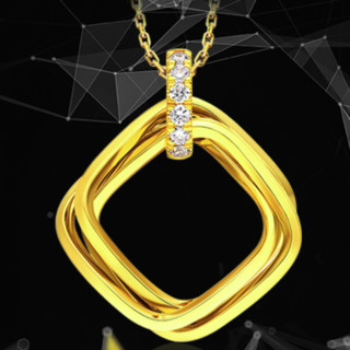 CHOW TAI FOOK 周大福 17916系列 CE63555 方形双环22K黄金钻石项链 0.02克拉 2.11g