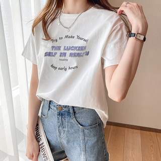 Puella 拉夏贝尔旗下2021春季新品女款印花T恤纯棉圆领短袖上衣 S 白色