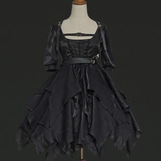 Neverland 星芙颂 lolita 束缚之境 哥特纯色 中袖OP连衣裙+皮带