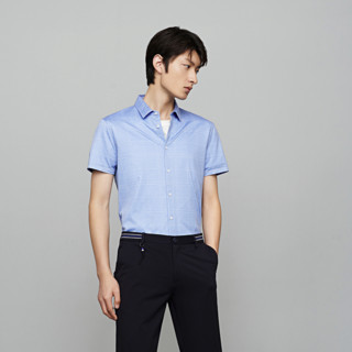 HLA 海澜之家 男士短袖衬衫 HNDCD2D025A 浅蓝格纹 50