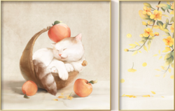 海龙红 慵懒猫咪B 60×60 30×60cm 两联客厅组合壁画 房间装饰画