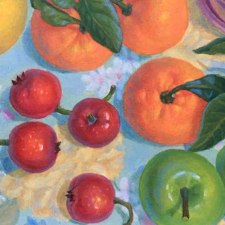 ARTMORN 墨斗鱼艺术 康静 水果静物油画原作《果果们的欢聚》20x20cm 油画 手工装裱 实木画框