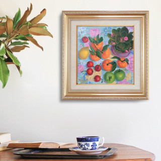 ARTMORN 墨斗鱼艺术 康静 水果静物油画原作《果果们的欢聚》20x20cm 油画 手工装裱 实木画框