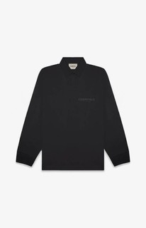 ESSENTIALS Essentials Black French Terry Long Sleeve Polo T-Shirt  Black French Terry 黑色徽标长袖Polo衫春秋