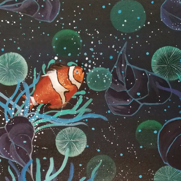 artmorn墨斗鱼艺术周歆抽象海底世界油画原作小情歌60x40cm布面丙烯新