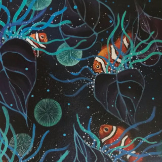 ARTMORN 墨斗鱼艺术 周歆 抽象海底世界油画原作《小情歌》60x40cm 布面丙烯 新中式轻奢挂画