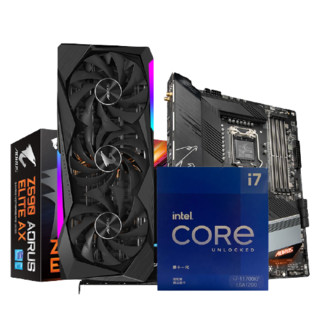 GIGABYTE 技嘉 RTX 3070Ti 超级雕 显卡 10GB 黑色+Intel 酷睿i7 11700KF+z590 主板 套装