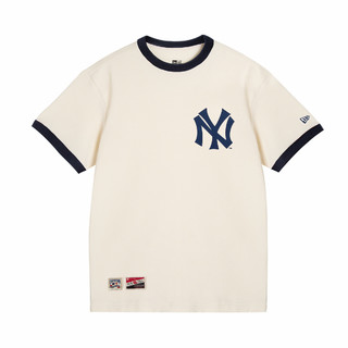 春秋MLB NY纽约洋基胸标男女面料透气短袖T恤 M 乳白色