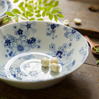 有古窑 日本进口 陶瓷餐具 碗盘 日式餐厅面碗 寿司盘菜盘 花聚会 中号沙拉碗