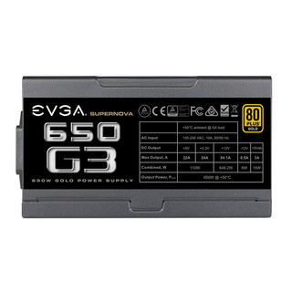 EVGA SuperNOVA 650 G3 金牌（90%） 全模组ATX电源 650W