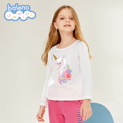 Baleno班尼路童装2021年秋季新款女童双面珠片长袖T恤 漂白 120cm