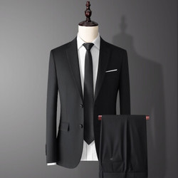 酷诺尼 -男士2021新款西服套装黑色商务职业正装两件套韩版修身(西服+西裤）