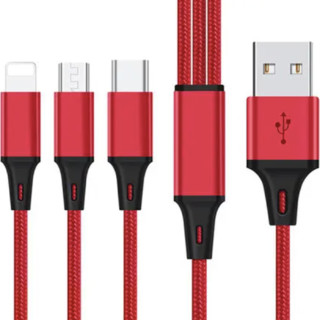 collen 科邻 USB-A转Lightning/Micro-B/Type-C 2A 数据线 铝合金+编织线 1.2m 中国红