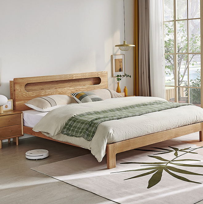 quanu 全友 dw1008 北欧实木床 床头柜*2 1.5m床 框架款