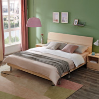 QuanU 全友 106302+105001 简约板式床+床垫+床头柜*2 白橡木色 1.8m床