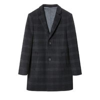 HLA 海澜之家 男士中长款羊毛大衣 HWDAD3D131A 黑色格纹 S