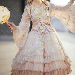 幻之风原创lolita洛丽塔花满襟重工刺绣国风改良lo裙金色