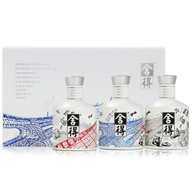舍得 中法非凡·2023款 浓香型白酒 52度 100ml*3礼盒装 （年份随机）