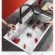 PLUS会员：VAMA 厨房智能台控不锈钢水槽+黑色抽拉龙头 680*450cm
