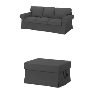 IKEA 宜家 EKTORP 爱克托 欧式复古沙发+脚踏 三人位 灰色