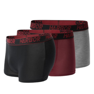 HLA 海澜之家 男士平角内裤套装 HUKAJ1D026A 3条装(浅灰+暗红+黑色) XXL