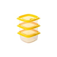 CHAHUA 茶花 正方形保鲜盒 460ml*3个 黄色