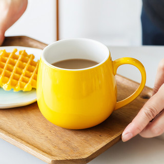 陶瓷马克杯办公室水杯子女家用牛奶燕麦片咖啡早餐杯440ml 黄色 301-400ML