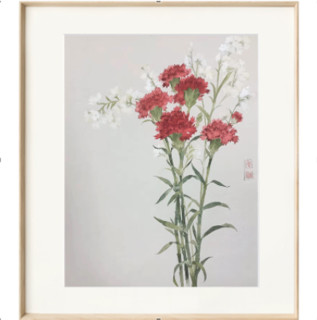 ARTMORN 墨斗鱼艺术 毛迪 工笔花卉水墨画原作《康乃馨》41×32cm 国画 环保画框