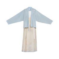 池夏 改良 宋制汉服 万物有灵:清晚 女士飞机袖短衫百迭裙 S1946 天青色+浅黄色 S