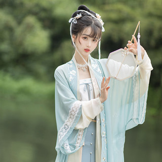 池夏 改良 宋制汉服 夏:幽若 女士长衫吊带四破三櫚裙 S1910 蓝色 S