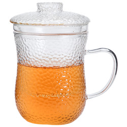 SUSHI CERAMICS 苏氏陶瓷 高硼硅玻璃茶杯耐高温锤纹美体三件套盖杯