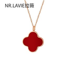 LAVIE 拉薇 NR.LAVIE轻奢项链红玛瑙白贝壳四叶草玫瑰金颈链女朋友礼物