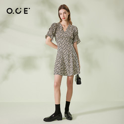 OCE 连衣裙v领2021夏季新款休闲气质短袖a字短裙法式小众碎花裙女