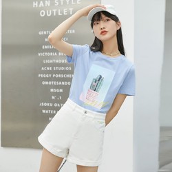 VERO MODA Vero Moda2021春夏新款100%棉街头风字母高腰牛仔短裤|321243052