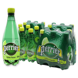perrier 巴黎水 法国原装进口 巴黎水（Perrier）气泡矿泉水 青柠味含气天然矿泉水 500ml*24瓶 塑料瓶