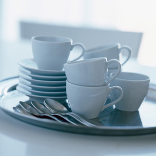 IKEA宜家VARDERA瓦德拉咖啡杯陶瓷杯带蝶子早餐杯马克杯水杯2件 白色咖啡杯碟20厘升*2