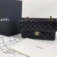 CHANEL 香奈儿 cf黑金牛皮荔枝纹经典口盖包女士单肩包 精选礼品网红同款预售 黑色 中号15.5×25.5×6.5cm