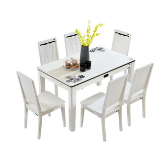 QuanU 全友 120358 现代餐桌椅组合 一桌六椅 米白色