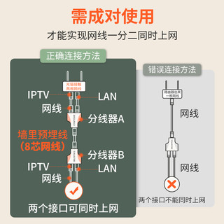 山泽 网线一分二同时上网宽带网络分线器网线转接口对接头分接器网口  网络分线器2个装