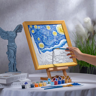 玩作 梵高手绘立体浮雕数字油画DIY填充涂色油彩欧式向日葵装饰画 大画架
