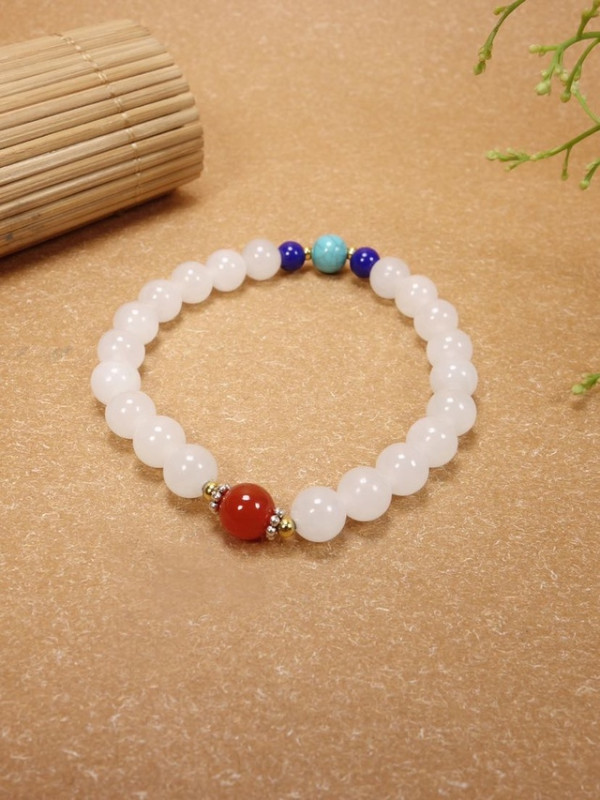 天然金丝玉羊脂白手串8mm金丝玉20颗