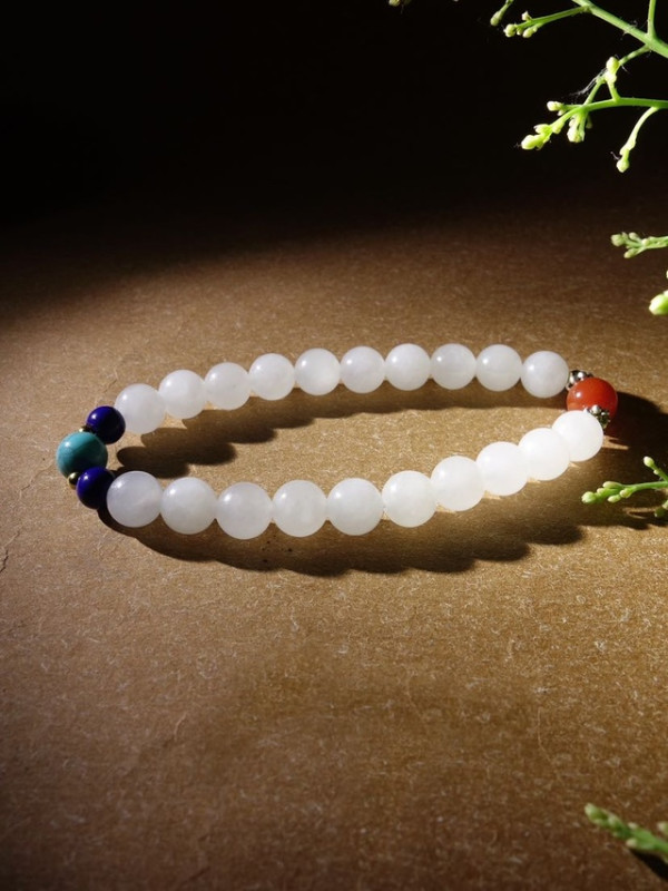 天然金丝玉羊脂白手串8mm金丝玉20颗