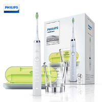 PHILIPS 飞利浦 电动牙刷 成人声波震动钻石系列(自带刷头*2+充电旅行盒+充电玻璃杯) 白钻HX9332/04